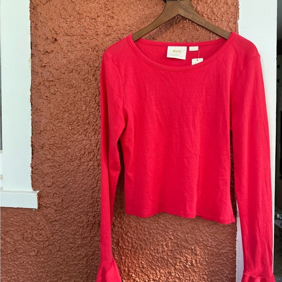 Maeve by Anthropologie Women’s New Red Long Sleeve Bell Sleeve Blouse XS Flawed - Picture 1 of 6